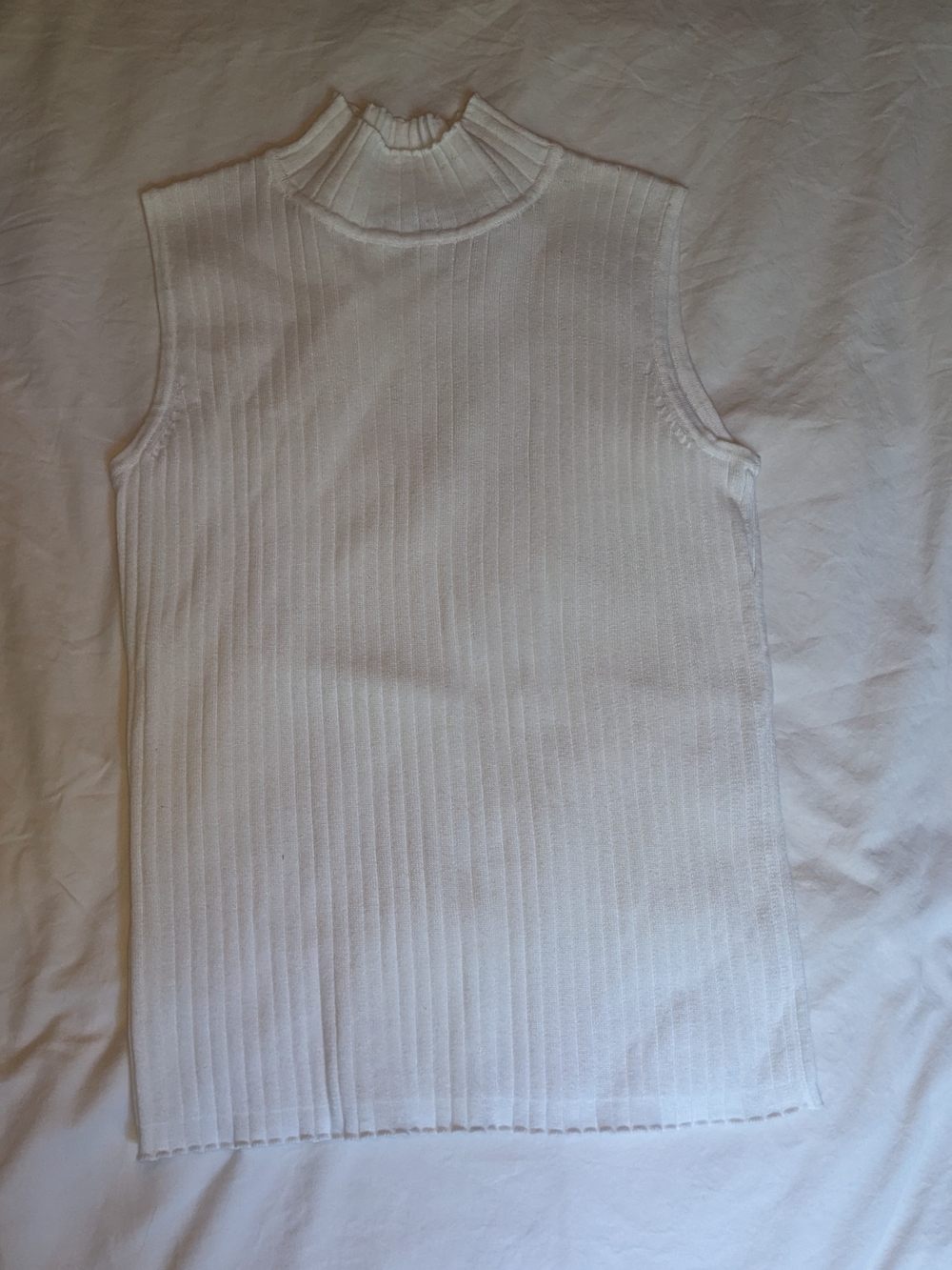 100% Cotton Sleeveless Quiet Luxury Ribbed Mock Neck Top